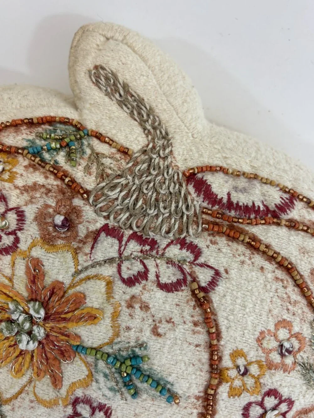 Lillian August Embroidered Beaded Floral Pumpkin Throw Pillow Fall Harvest Decor